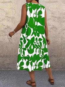 SHEIN Clasi Plus Size Sleeveless Dress, Fashionable For Summer - Green - View 2