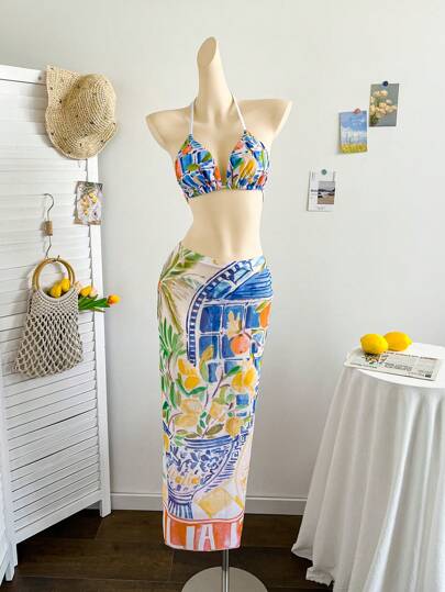 Soleia Swimsuits Bathing Suits For Women Beach Outfits For Woman Vacation Outfits Women Women Summer Clothes Rave Outfits Festival Beach Outfits  Bikini Set Women's Tropical Print Bikini Swimming Suit Set, Vacation/Beach Cover Ups For Swimwear