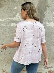 SHEIN Clasi T-shirt élégant avec graphique en forme de cœur, mode pour l'été, grandes tailles - Rose bonbon - Voir 2