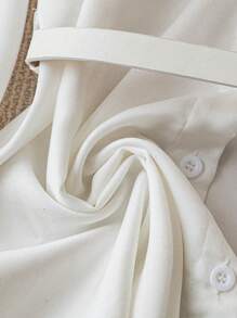 SHEIN Tall Tall Elegant Satin Metal Buckle Leather Belt, Long Sleeve Women Shirt Suitable For Party, Office, Christmas, Spring/Summer - White - View 6