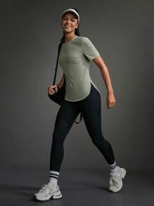 Powerista 简约纯色圆领短袖休闲运动T恤和背心健身女士衬衫 - 淺灰色 - 查看 15