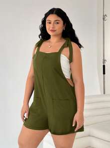 SHEIN EZwear 大码休闲百搭黑色吊带连体衣，春夏装 - 軍綠色 - 查看 4