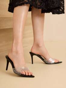 MOTF POINT TOE RHINESTONE HEELED SANDALS - Black - View 3
