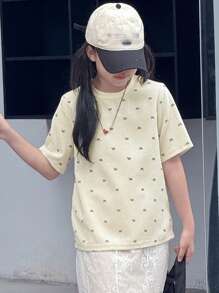 DAZY Mädchen Teenager Leoprint Rundhals T-Shirt mit Allover-Muster, Sommer, Schulanfangsmode