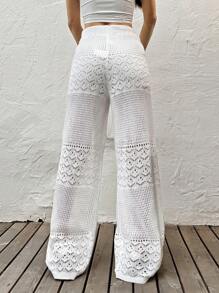 Comfortcana Women's Solid Color Drawstring Waist Casual Vacation Sweater Pants - Beige - View 2