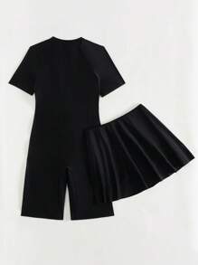 Swim Mulvari 2 pièces Jupe noire en tissu à double couche avec short et Top à manches courtes, design à fermeture éclair avant, inspiré du Moyen-Orient, ensemble 2 pièces Burkini