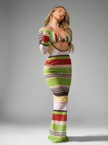 MISSGUIDED Vestido pareo de malla larga con mangas, traje de baño con abertura, ropa para resort, vacaciones, fiesta en la piscina, verano, playa, festival, vacaciones en la piscina - Multicolor - Ver 3