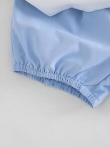 SHEIN Playful Pals 2 件套幼儿男童服装 - 中式领汽车印花衬衫搭配蓝色梭织短裤套装，适合宝宝在派对、婚礼、正式活动中作为花童服装穿着 - 彩色 - 查看 6