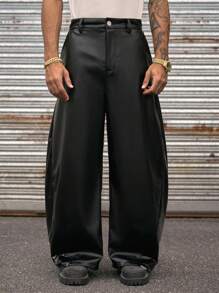 AXEPEAK Pantalones rectos casuales y holgados de uso diario para hombres, de unicolor con cintura elástica, estilo juvenil