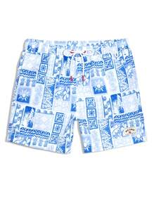 Surfspeed Men's Summer Full Print Drawstring Waist Beach Shorts - Baby Blue - View 6