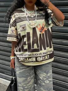 Rovax Camiseta casual de mujer de cuello redondo y manga corta con estampado de letras