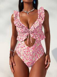 Swim Mod Women's Ditsy Floral One-Piece Top For Summer Beach Vacation