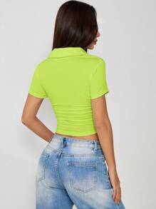 SHEIN PETITE 女士纯色短袖简约时尚T恤，适合夏季 - 綠色 - View 2