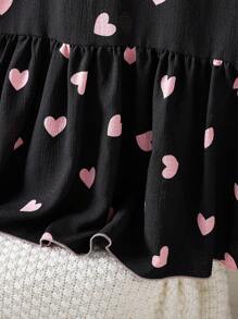 女士夏季心形印花荷叶边领短袖开衫睡袍，Moo Moo - 黑色 - 查看 4