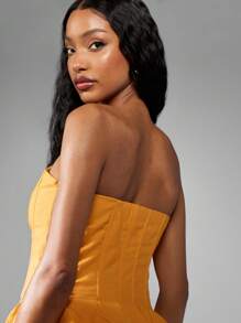 MISSGUIDED Strapless Corset Peplum Top Elegant Structured Bustier Evening Party Club Wedding Guest Summer Spring Fashion Dressy Occasion Wear Evening Formal - Yellow - View 6