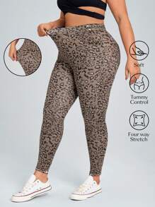 SHEIN Essnce Plus Size High Waisted Stretch Leopard Print Skinny Jeans - Multicolor - View 1