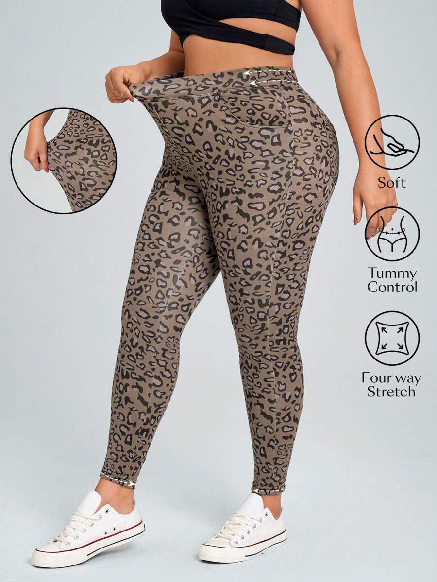 SHEIN Essnce Plus Size High Waisted Stretch Leopard Print Skinny Jeans - Multicolor - View 1