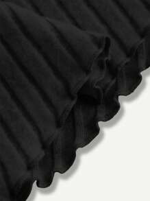 SHEIN MOD 大码女式黑色抽绳不对称下摆 T 恤、露肩 T 恤、秋季女装、舒适 T 恤 - 黑色 - 查看 5