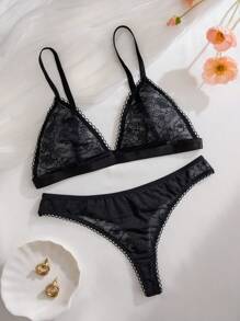 2pcs/Set Romantic Lace Wireless Sexy Bra & Panty Lingerie Set - Black - View 6