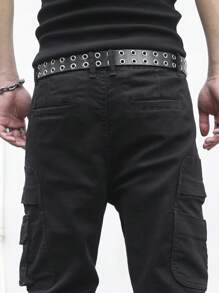 Manfinity EMRG 男士纯色休闲牛仔裤，适合夏季 - 黑色 - 查看 8