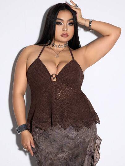 Fairycore Plus Size Fairy-Core Forest Texture Backless Halter Neck Top