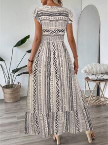 SHEIN LUNE Women's Casual Retro Vacation Long Dress, Cinched Waist, For Spring/Summer Everyday Outfit,Shirt Dresses For Women,Casual - Multicolor - View 2