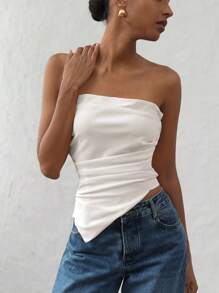 Aveloria Modichic 女士优雅不对称下摆褶饰胸围腰部收紧抹胸上衣