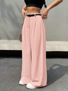 SHEIN EZwear Pantalón de pierna ancha con cinturón en color rosa, de moda para el verano