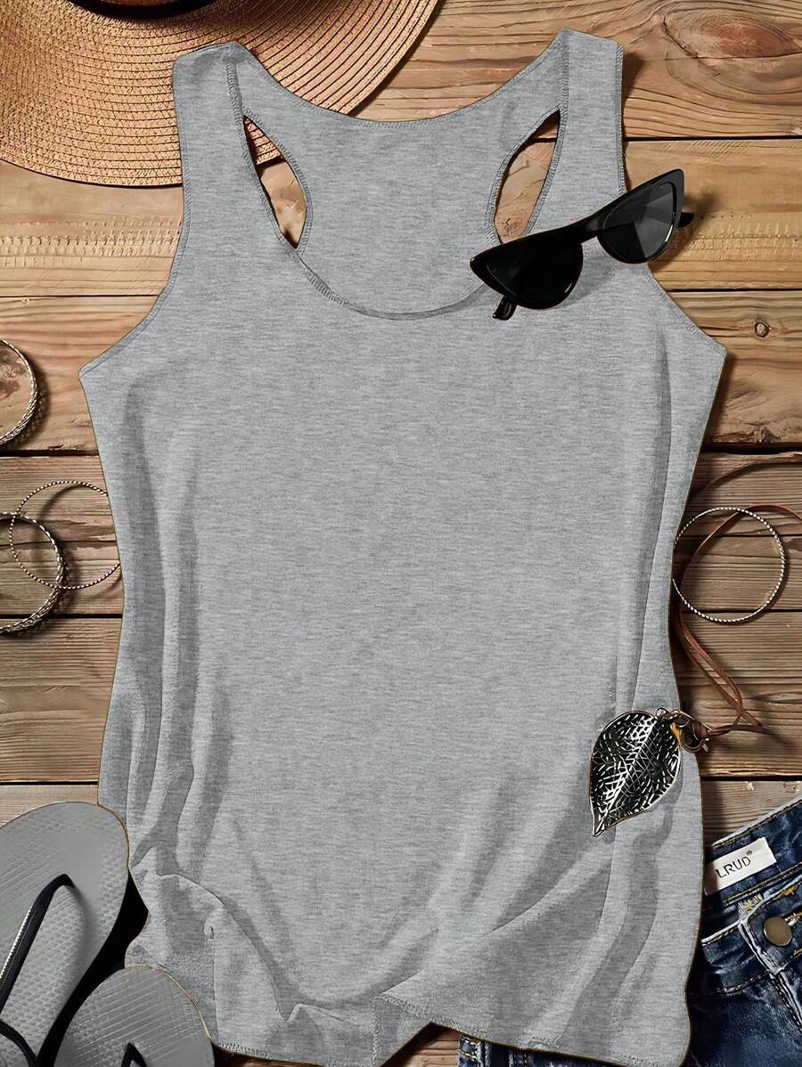 SHEIN LUNE 女士纯色休闲露背背心，略微透视，适合夏季穿着，休闲百搭 - 淺灰色 - 查看 1