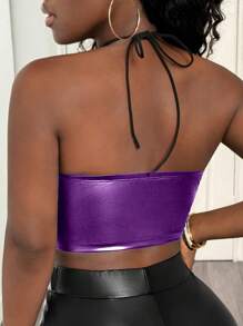 BamGleam New Sexy Cross Strap PU Strapless Neck Decoration Top For Spring 2025, With Explosive Chest Feel