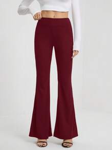 SHEIN Tall Casual Solid Color High-Waist Flared Pants - Burgundy - View 5