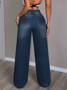 SHEIN PETITE Women's Loose Fashion Suitable For Summer Denim Jeans - Dark Wash - View 2