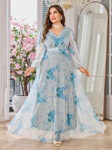 Modelyn High-End Fashion Elegant Printed Loose Fit Dress - Blue - View 6