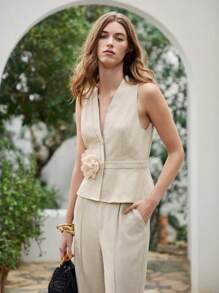 MOTF PREMIUM LINEN STEREO FLORAL WAISTCOAT - Khaki - View 8