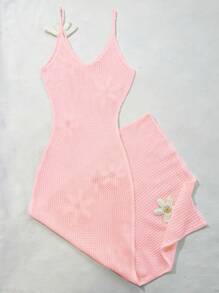 SHEIN Unity Floral Print Spaghetti Strap Vacation Style Dress - Baby Pink - View 2