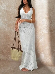 SHEIN Robe cache-maillot robe longue en maille, convient pour diverses occasions