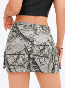 SHEIN ICON Allover Print Form-Fitting Button Casual Denim Mini Skirt - Multicolor - View 2