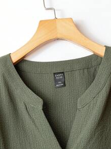 EMERY ROSE Bộ đồ hai mảnh áo cánh ve lật màu trơn thường ngày cỡ lớn đi nghỉ mát và quần ống rộng - xanh quân đội - Xem 5
