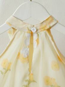 Souflis Souflis Baby Girls' Floral Embroidered Chiffon Butterfly Decor Sleeveless Top And Shorts 2 Pieces Set, Sweet And Energetic For Summer