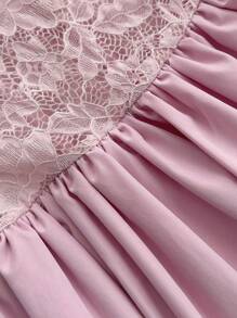 Flirla Plus Size Sexy Lace Trim Underwire Tulle Skirt Slip Dress For Party, Birthday - Pink - View 7