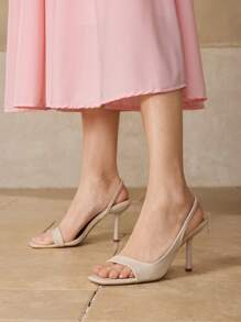 MOTF PREMIUM 方头细跟正装凉鞋 - 米色 - 查看 2