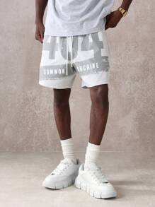 SUMWON Pantalones cortos tipo drop crotch de nailon atlético con estampado gráfico del archivo Sumwon, cintura con cordón cómoda, ajuste relajado, para entrenamiento, correr, baloncesto, ropa deportiva de verano y uso urbano