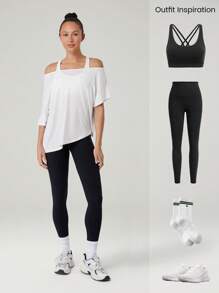 GLOWMODE Modal Silky Smooth Asymmetrical Hem Off-Shoulder 3/4 Sleeve Active Tee T-Shirt Daily Casual Wear