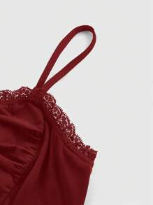 ROMWE Gothic Cross Pendant Romantic Lace Patchwork Ruched Slim Fit Women Tank Top