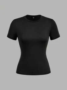 SHEIN EZwear 2 Pcs Casual Minimalist Basic Crew Neck Short Sleeve T-Shirts, Suitable For Spring/Summer Layering