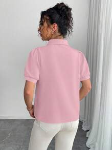 SHEIN Unity Vintage Chinese Style Button Decor Short Sleeve Shirt - Dusty Pink - View 2