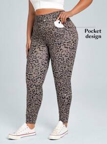 SHEIN Essnce Plus Size Women Denim Knit Sporty Leggings - Multicolor - View 4
