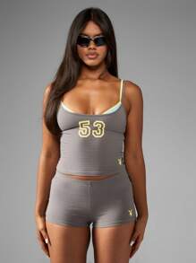 Missguided x Playboy Varsity Number Cami Crop Top Athletic Sporty Logo Tank Summer Workout Gym Basic Training Sleeveless Streetwear