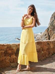 MOTF PREMIUM LINEN CONTRAST LACE DRESS