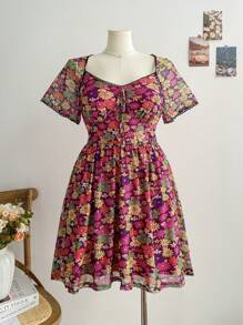 Soleia Váy du lịch họa tiết hoa vải lưới Boho cỡ lớn cho mùa hè - Nhiều màu - Xem 3